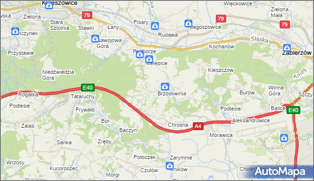 mapa Brzoskwinia, Brzoskwinia na mapie Targeo