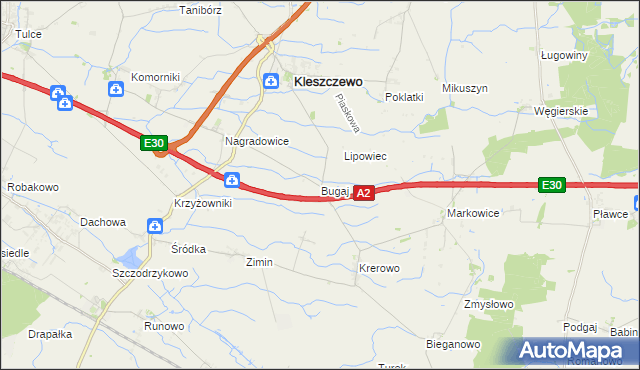 mapa Bugaj gmina Kleszczewo, Bugaj gmina Kleszczewo na mapie Targeo