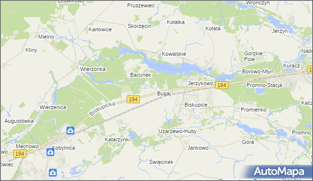 mapa Bugaj gmina Pobiedziska, Bugaj gmina Pobiedziska na mapie Targeo