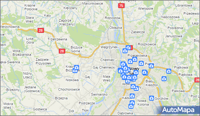 mapa Chełmiec powiat nowosądecki, Chełmiec powiat nowosądecki na mapie Targeo