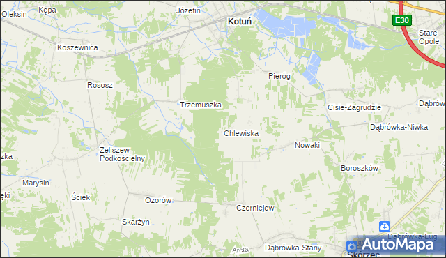 mapa Chlewiska gmina Kotuń, Chlewiska gmina Kotuń na mapie Targeo