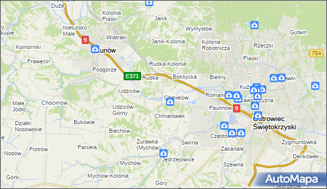 mapa Chmielów gmina Bodzechów, Chmielów gmina Bodzechów na mapie Targeo