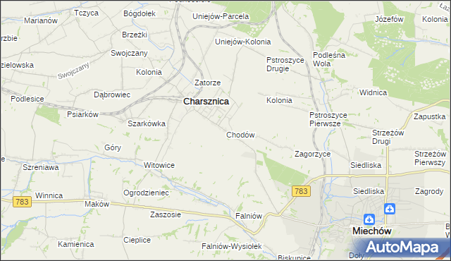 mapa Chodów gmina Charsznica, Chodów gmina Charsznica na mapie Targeo