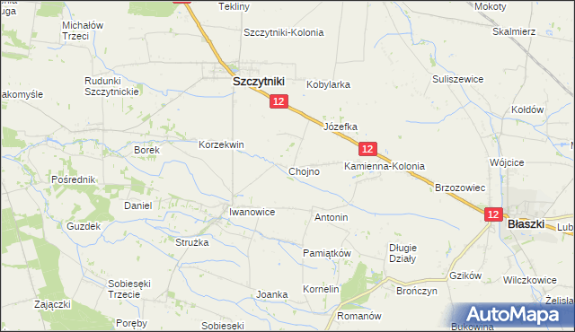 mapa Chojno gmina Szczytniki, Chojno gmina Szczytniki na mapie Targeo