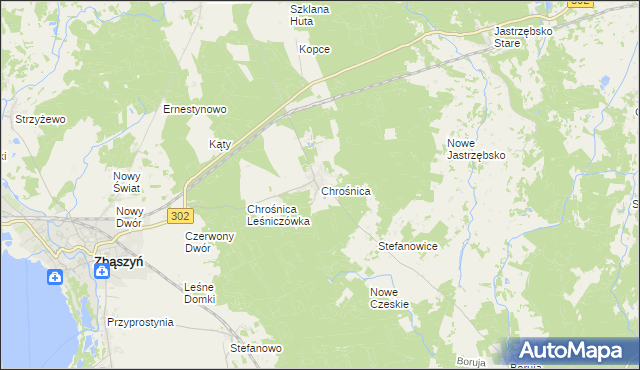 mapa Chrośnica gmina Zbąszyń, Chrośnica gmina Zbąszyń na mapie Targeo