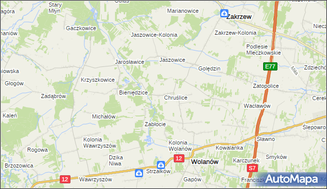 mapa Chruślice, Chruślice na mapie Targeo