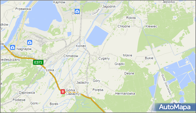mapa Cygany gmina Nowa Dęba, Cygany gmina Nowa Dęba na mapie Targeo