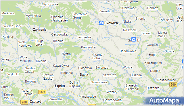 mapa Czarny Potok gmina Łącko, Czarny Potok gmina Łącko na mapie Targeo