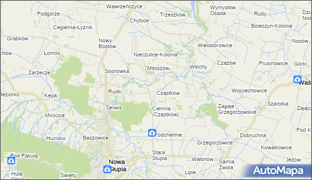 mapa Cząstków gmina Nowa Słupia, Cząstków gmina Nowa Słupia na mapie Targeo