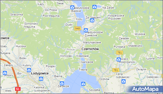 mapa Czernichów powiat żywiecki, Czernichów powiat żywiecki na mapie Targeo