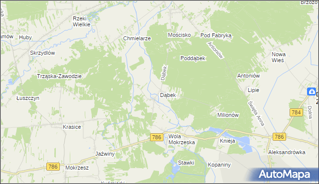 mapa Dąbek gmina Dąbrowa Zielona, Dąbek gmina Dąbrowa Zielona na mapie Targeo