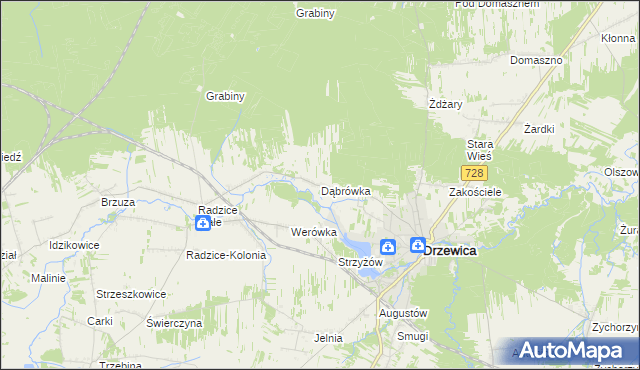 mapa Dąbrówka gmina Drzewica, Dąbrówka gmina Drzewica na mapie Targeo