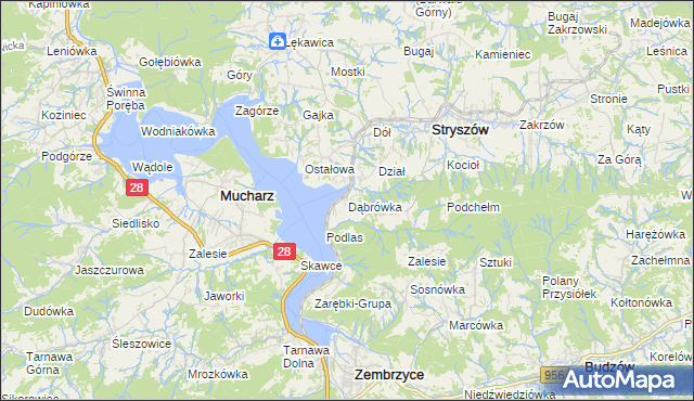 mapa Dąbrówka gmina Stryszów, Dąbrówka gmina Stryszów na mapie Targeo