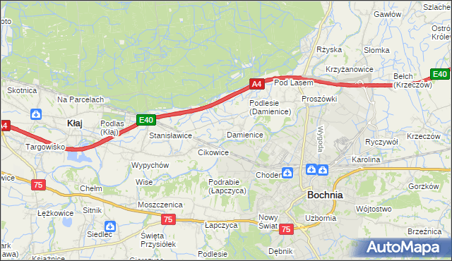 mapa Damienice, Damienice na mapie Targeo