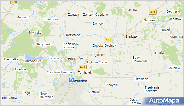 mapa Dębsko gmina Koźminek, Dębsko gmina Koźminek na mapie Targeo