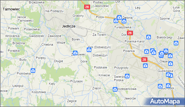 mapa Dobieszyn gmina Jedlicze, Dobieszyn gmina Jedlicze na mapie Targeo