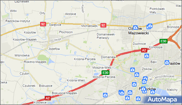 mapa Domaniewek gmina Brwinów, Domaniewek gmina Brwinów na mapie Targeo