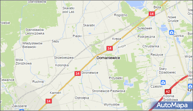 mapa Domaniewice powiat łowicki, Domaniewice powiat łowicki na mapie Targeo