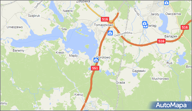 mapa Dorotowo gmina Stawiguda, Dorotowo gmina Stawiguda na mapie Targeo