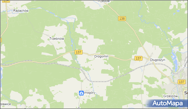 mapa Drogomin gmina Sulęcin, Drogomin gmina Sulęcin na mapie Targeo