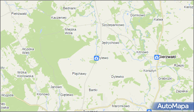 mapa Dylewo gmina Grunwald, Dylewo gmina Grunwald na mapie Targeo