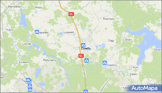 mapa Dywity, Dywity na mapie Targeo