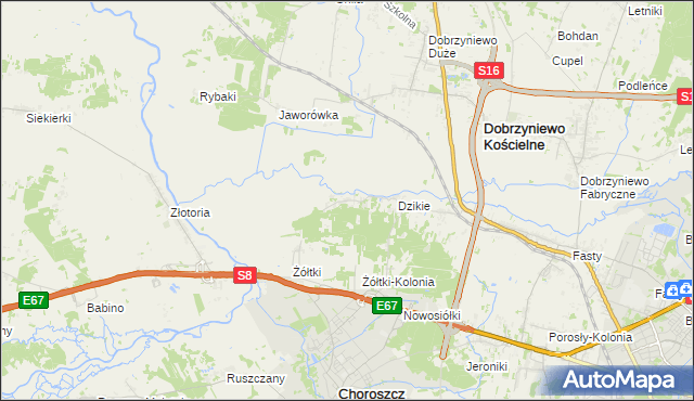 mapa Dzikie-Kolonia, Dzikie-Kolonia na mapie Targeo