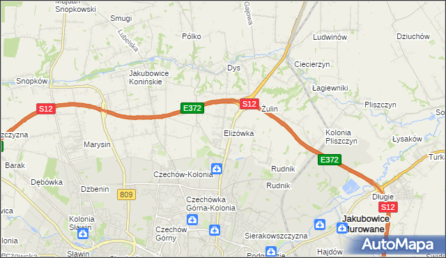 mapa Elizówka gmina Niemce, Elizówka gmina Niemce na mapie Targeo