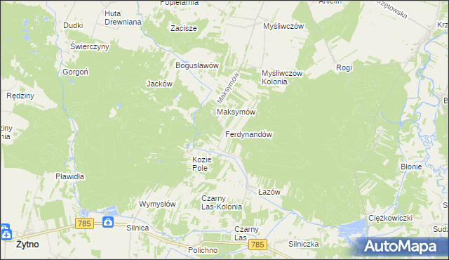 mapa Ferdynandów gmina Żytno, Ferdynandów gmina Żytno na mapie Targeo