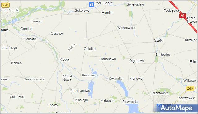 mapa Florianowo gmina Lubraniec, Florianowo gmina Lubraniec na mapie Targeo