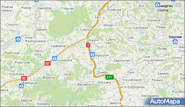 mapa Głogoczów, Głogoczów na mapie Targeo