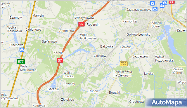 mapa Głosków gmina Piaseczno, Głosków gmina Piaseczno na mapie Targeo