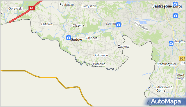 mapa Gołkowice gmina Godów, Gołkowice gmina Godów na mapie Targeo