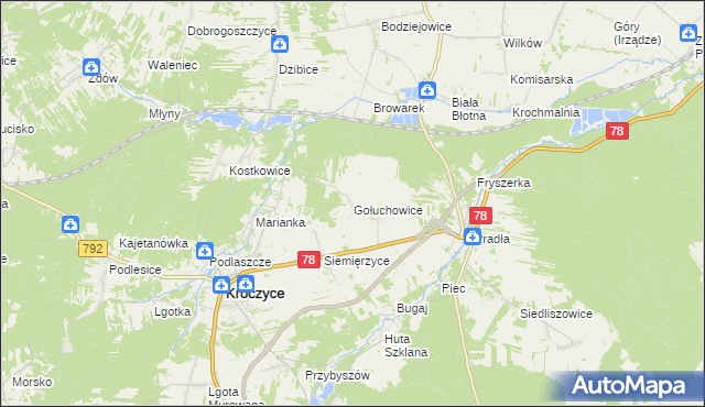 mapa Gołuchowice gmina Kroczyce, Gołuchowice gmina Kroczyce na mapie Targeo