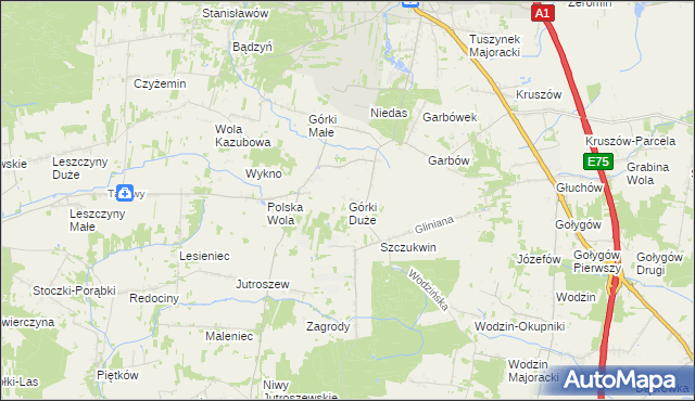 mapa Górki Duże gmina Tuszyn, Górki Duże gmina Tuszyn na mapie Targeo