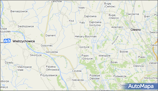 mapa Gorzyce gmina Żabno, Gorzyce gmina Żabno na mapie Targeo