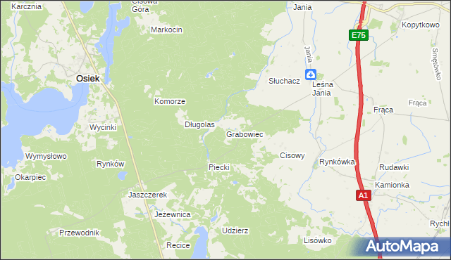 mapa Grabowiec gmina Osiek, Grabowiec gmina Osiek na mapie Targeo
