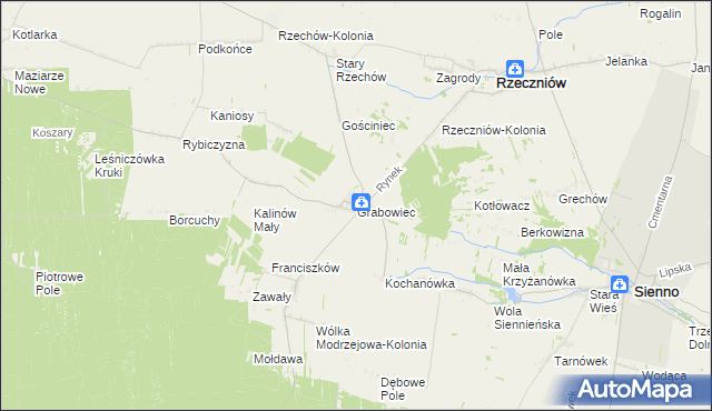 mapa Grabowiec gmina Rzeczniów, Grabowiec gmina Rzeczniów na mapie Targeo