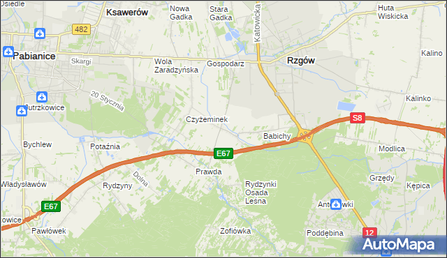 mapa Guzew gmina Rzgów, Guzew gmina Rzgów na mapie Targeo