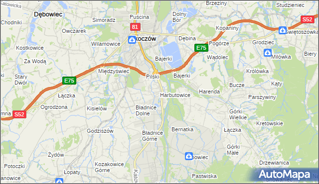 mapa Harbutowice gmina Skoczów, Harbutowice gmina Skoczów na mapie Targeo