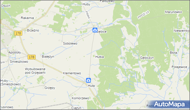 mapa Hutka gmina Czarnków, Hutka gmina Czarnków na mapie Targeo