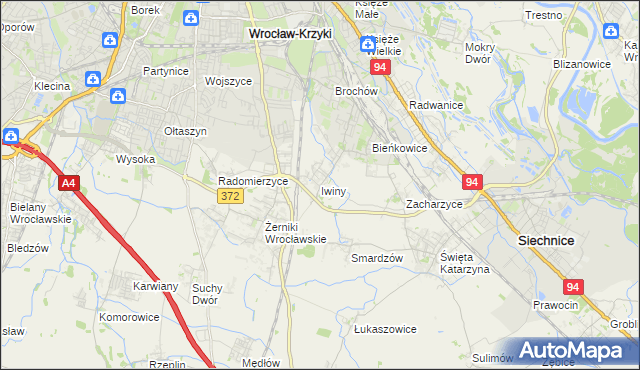 mapa Iwiny gmina Siechnice, Iwiny gmina Siechnice na mapie Targeo