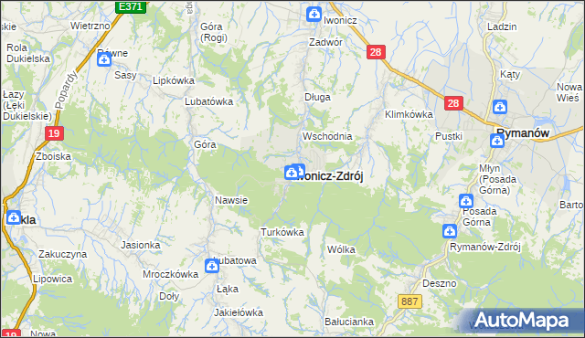 mapa Iwonicz-Zdrój, Iwonicz-Zdrój na mapie Targeo