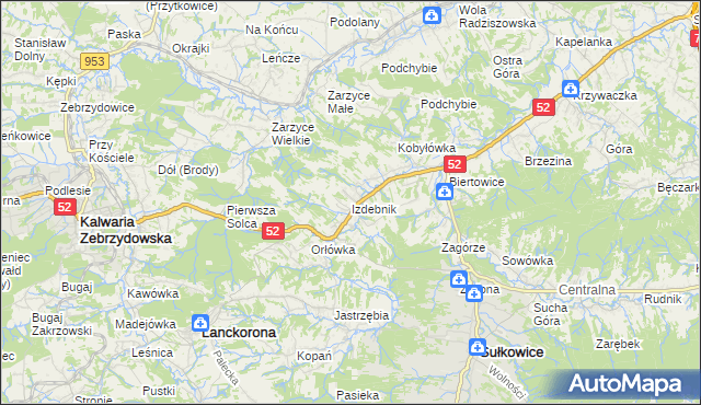 mapa Izdebnik gmina Lanckorona, Izdebnik gmina Lanckorona na mapie Targeo