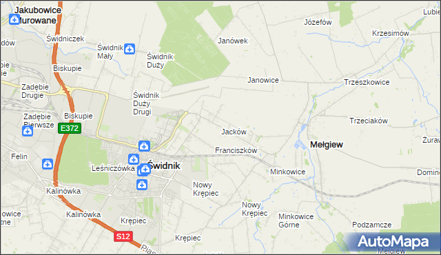 mapa Jacków gmina Mełgiew, Jacków gmina Mełgiew na mapie Targeo