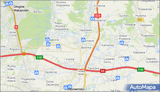 mapa Jasionka gmina Trzebownisko, Jasionka gmina Trzebownisko na mapie Targeo