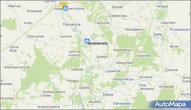 mapa Józefów gmina Wodzierady, Józefów gmina Wodzierady na mapie Targeo