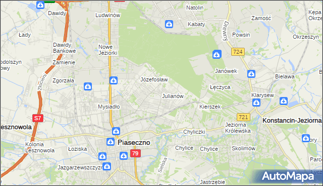mapa Julianów gmina Piaseczno, Julianów gmina Piaseczno na mapie Targeo