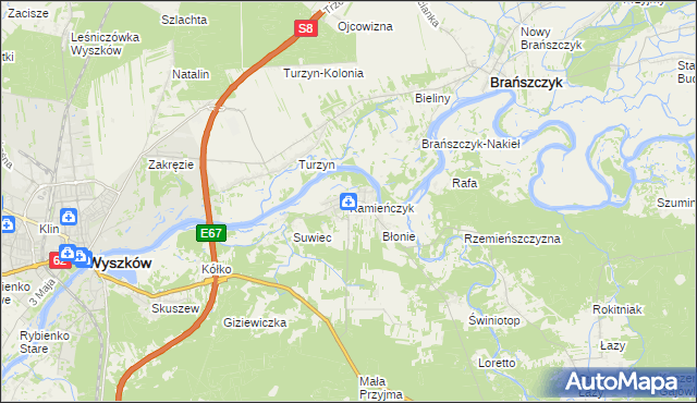 mapa Kamieńczyk gmina Wyszków, Kamieńczyk gmina Wyszków na mapie Targeo