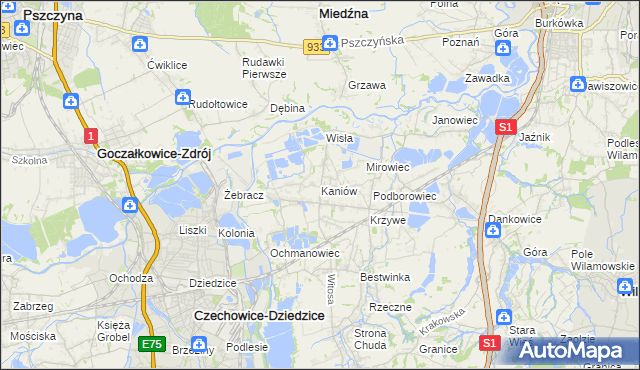 mapa Kaniów gmina Bestwina, Kaniów gmina Bestwina na mapie Targeo
